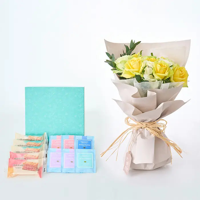 フリル12本ホワイトイエローグリーン&ミルフイユとウェッジウッドティーバッグセッ