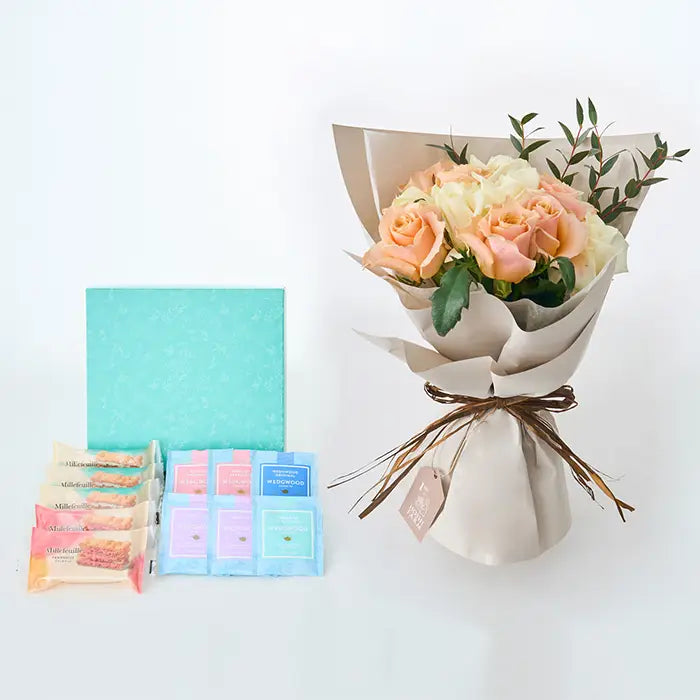 フリル12本ホワイトオレンジ&ミルフイユとウェッジウッドティーバッグセット11個