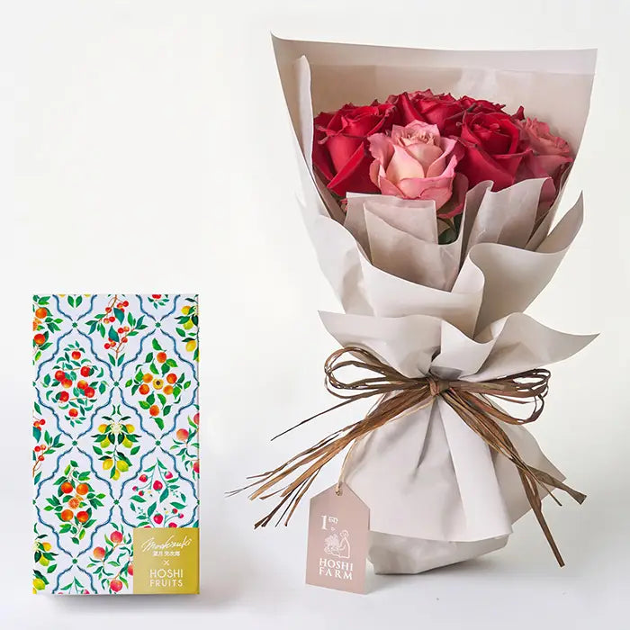 フリルニュアンスレッド8本&7種のフルーツのパウンドケーキ 4個