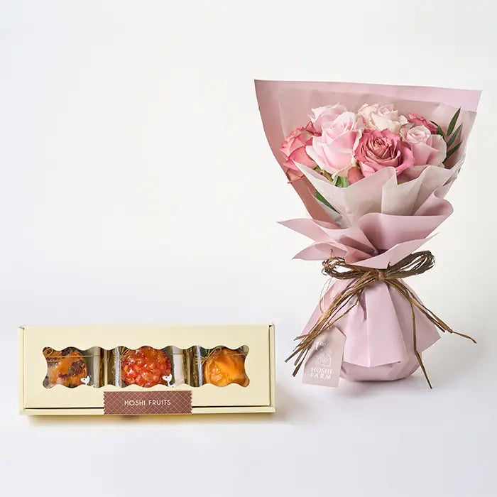 ホシファーム フリルニュアンスピンク8本&ホシフルーツ 果実のカップケーキ3個