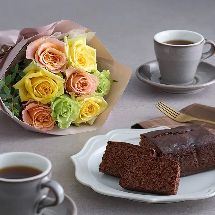 ホシファーム フリルブーケ パッション8本&銀座千疋屋 銀座チョコパウンドケーキ【産地直送品・送料込み】