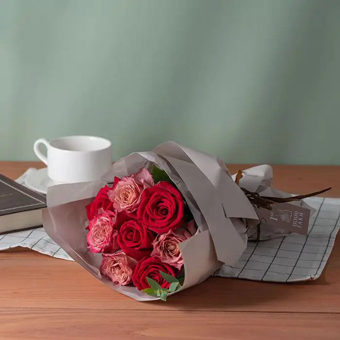 ホシファームフリルブーケ ニュアンスレッド8本&ホシフルーツ贅沢ブラウニー 9個【産地直送品・送料込み】