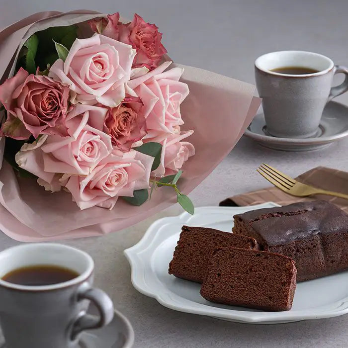 ホシファームフリルブーケ ニュアンスピンク 8本&銀座千疋屋 銀座チョコパウンド【産地直送品・送料込み】