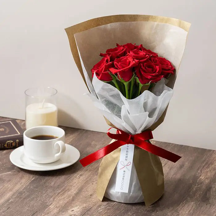 ホシファーム 届いた姿でそのまま飾れるスタンディング薔薇ブーケ ルージュ8本【産地直送品・送料込み】