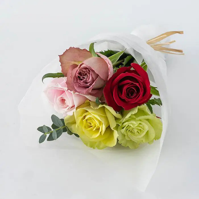 ホシファーム プチギフトシリーズ 摘みたて薔薇のブーケ カラフル5本【産地直送品・送料込み】