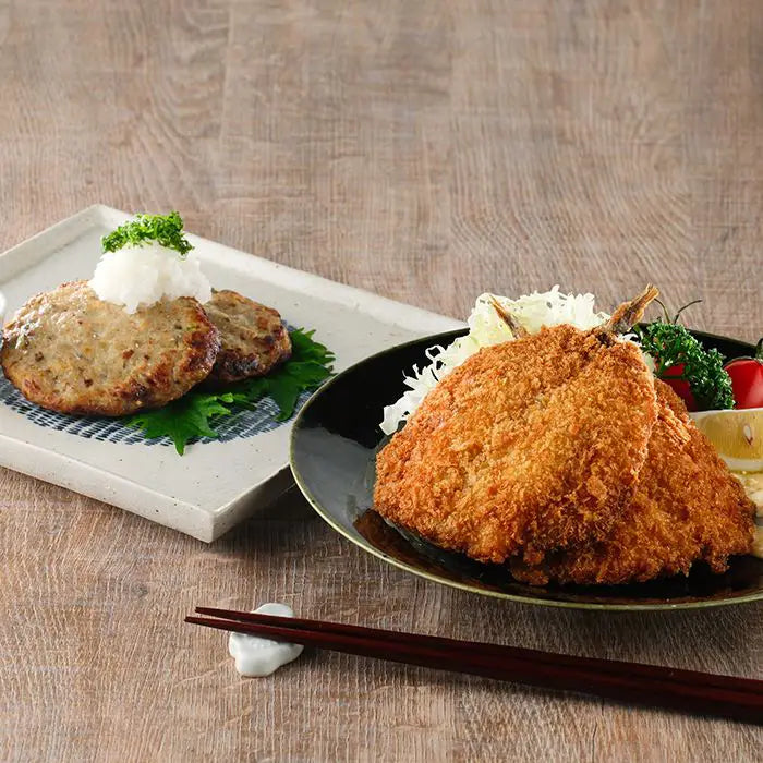 レンチンするだけ!瀬付きあじフライとハンバーグセット