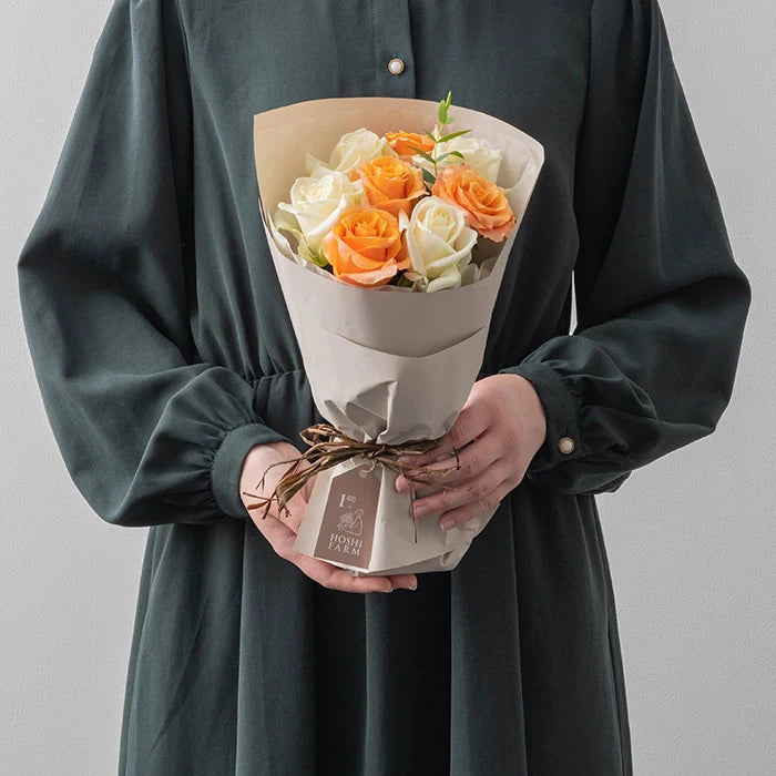 ホシファーム フリルブーケ ホワイトオレンジ 8本&アニマルドーナツ2個入