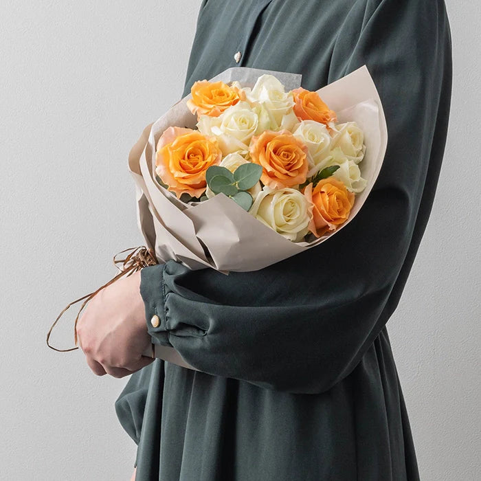 ホシファーム フリルブーケ ホワイトオレンジ 12本