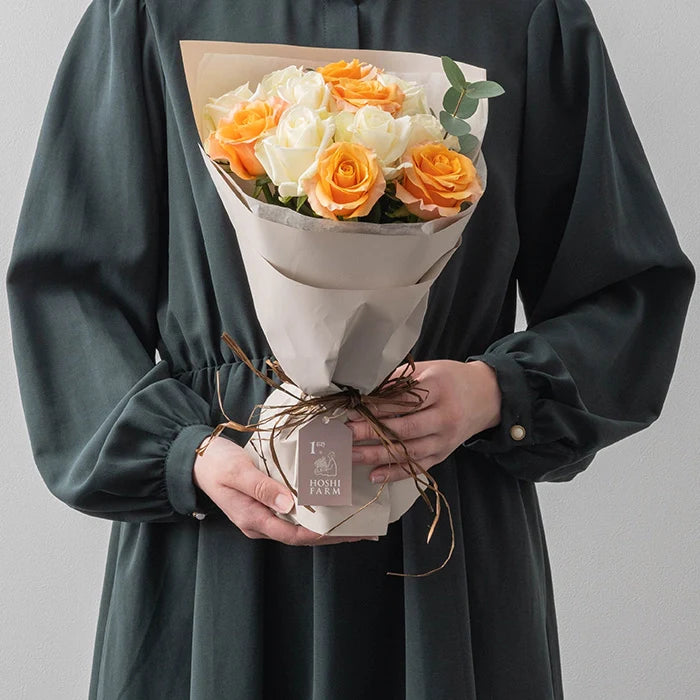 ホシファーム フリルブーケ ホワイトオレンジ 12本