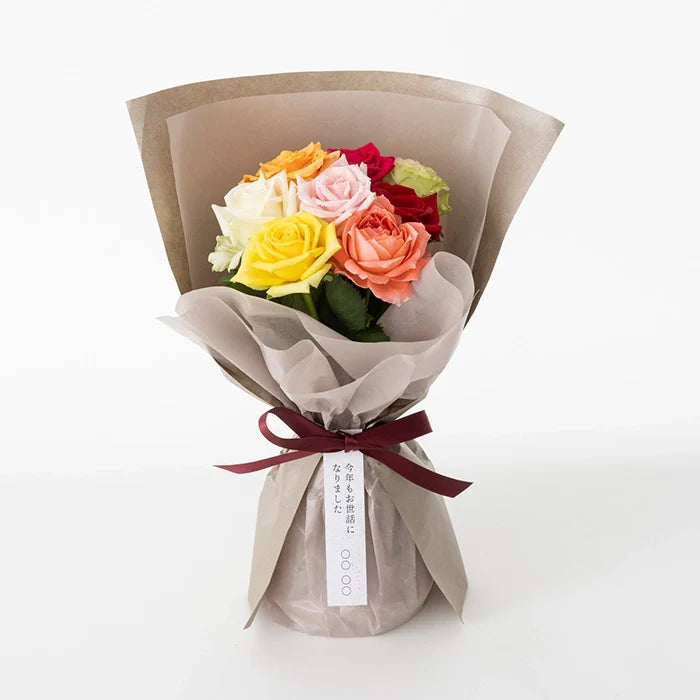 ホシファーム 届いた姿でそのまま飾れるスタンディング薔薇ブーケ カラフル8本