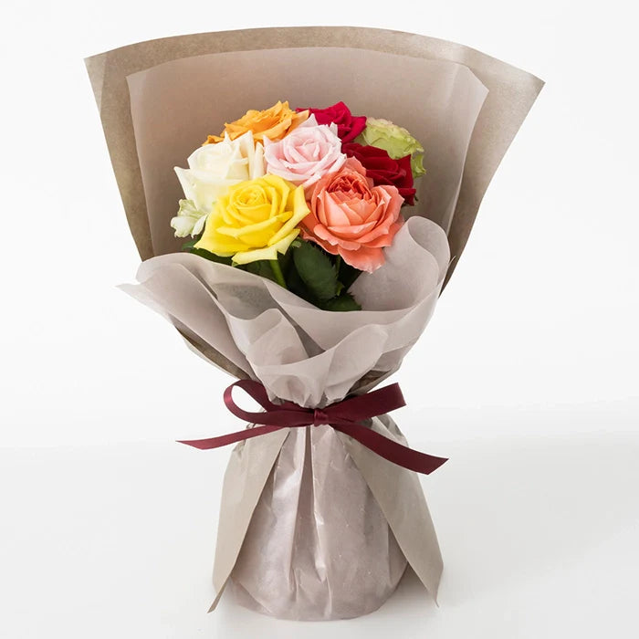 ホシファーム 届いた姿でそのまま飾れるスタンディング薔薇ブーケ カラフル8本