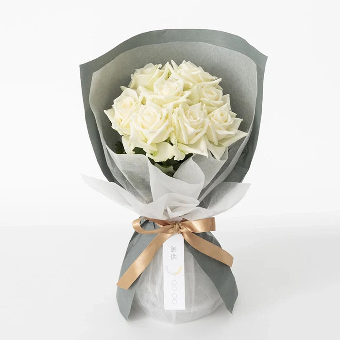 ホシファーム 届いた姿でそのまま飾れるスタンディング薔薇ブーケ ピュア8本