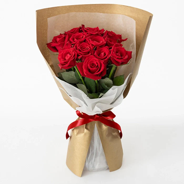 ホシファーム 届いた姿でそのまま飾れるスタンディング薔薇ブーケ ルージュ12本