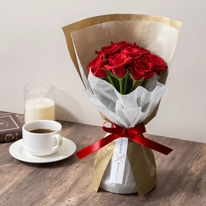 ホシファーム 届いた姿でそのまま飾れるスタンディング薔薇ブーケ ルージュ8本