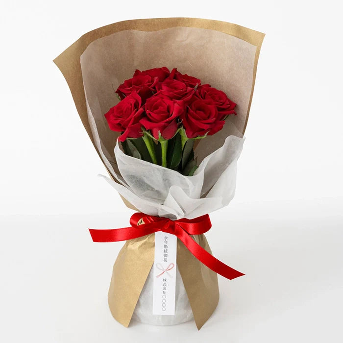 ホシファーム 届いた姿でそのまま飾れるスタンディング薔薇ブーケ ルージュ8本