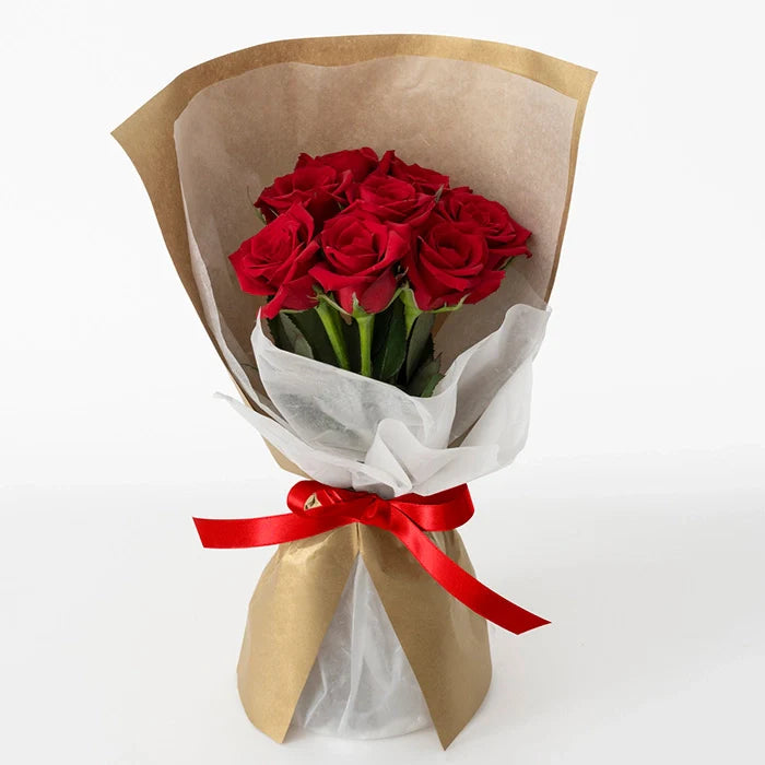 ホシファーム 届いた姿でそのまま飾れるスタンディング薔薇ブーケ ルージュ8本