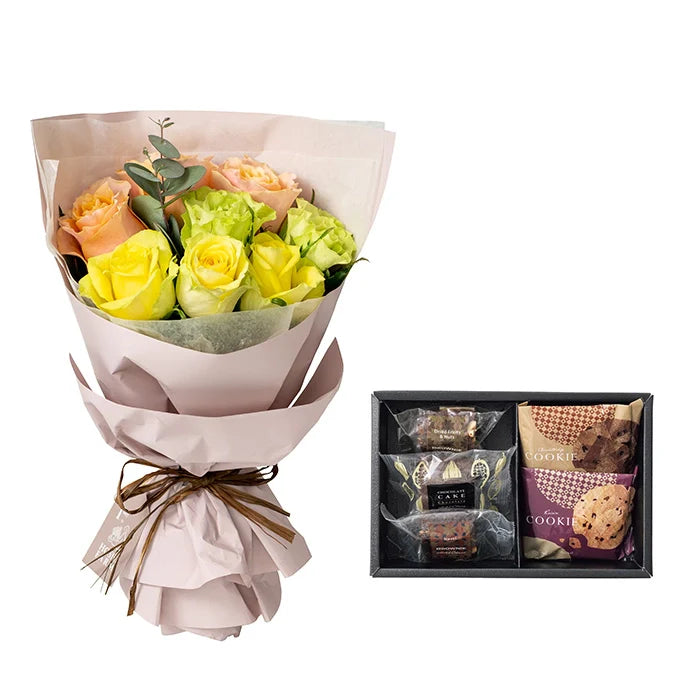 ホシファームフリルブーケパッション8本&ホテルオークラスイーツアソート5個