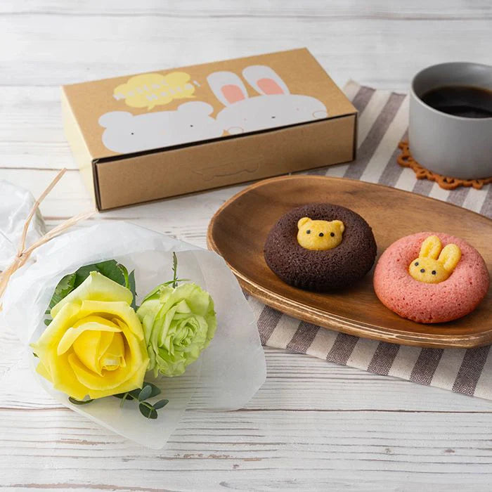 ホシファーム 薔薇のミニブーケ パッション2本&アニマルドーナツ2個
