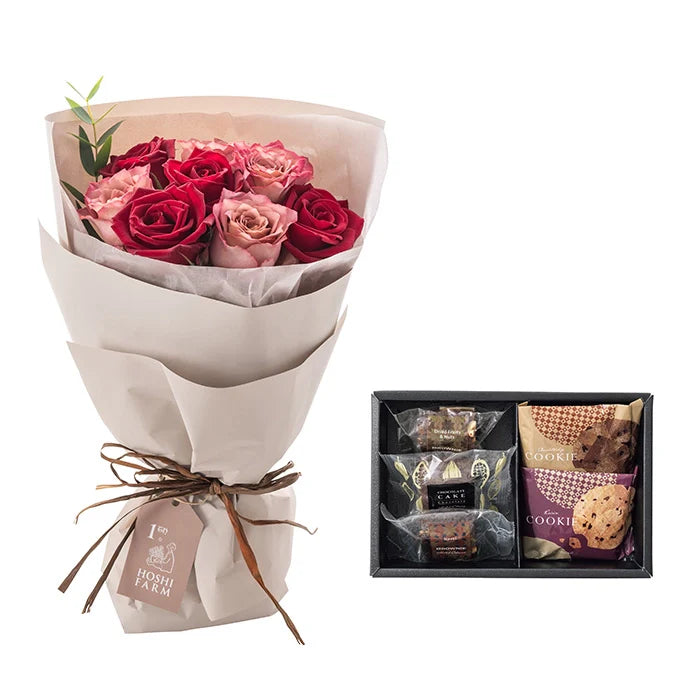 ホシファームフリルニュアンスレッド8本&ホテルオークラスイーツアソート5個