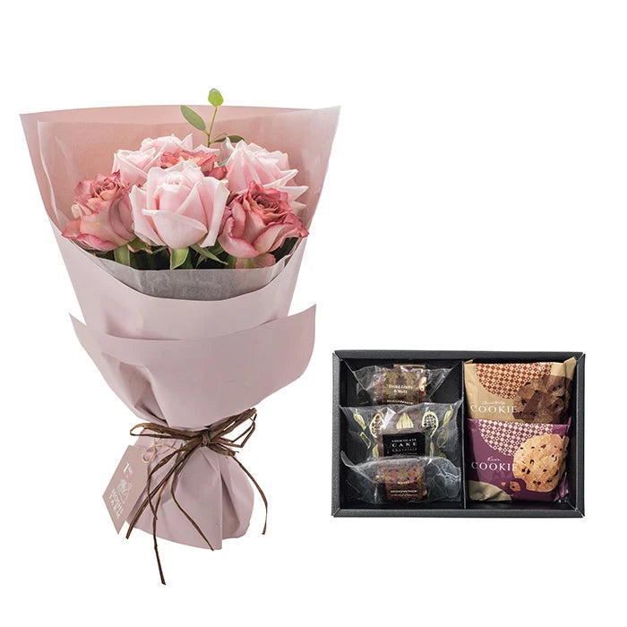 ホシファームフリルニュアンスピンク8本&ホテルオークラスイーツアソート5個