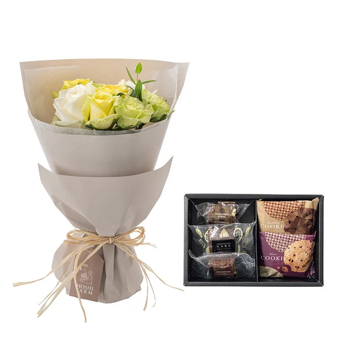 フリル ホワイトイエローグリーン8本&ホテルオークラスイーツアソート5個