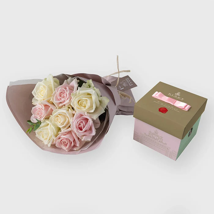 フリルブーケ8本ホワイトピンク&ニナスシークレットガーデンティータイム6個