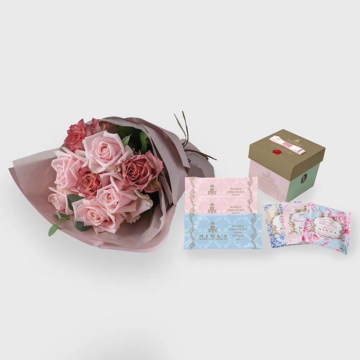 フリルブーケ8本ニュアンスピンク&ニナスシークレットガーデンティータイム6個