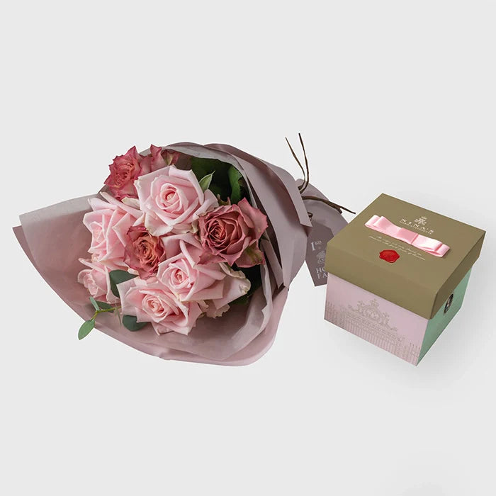 フリルブーケ8本ニュアンスピンク&ニナスシークレットガーデンティータイム6個