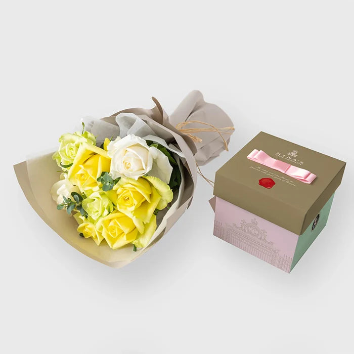 フリルブーケ8本白黄緑系&ニナスシークレットガーデンティータイム6個