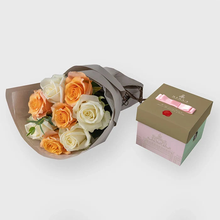 フリルブーケ8本ホワイトオレンジ&ニナスシークレットガーデンティータイム6個