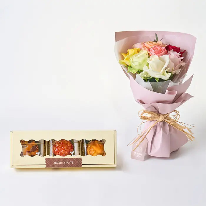 ホシファーム　フリルブーケカラフル８本＆ホシフルーツ煌めき果実のカップケーキ３個