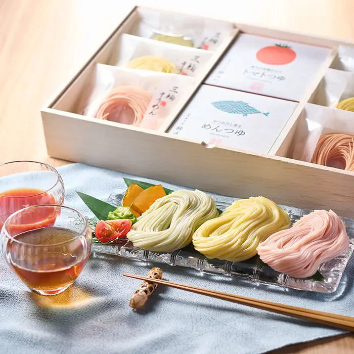 【お中元限定・送料無料】池利　まあるい彩り三輪素麺と２種のつゆ