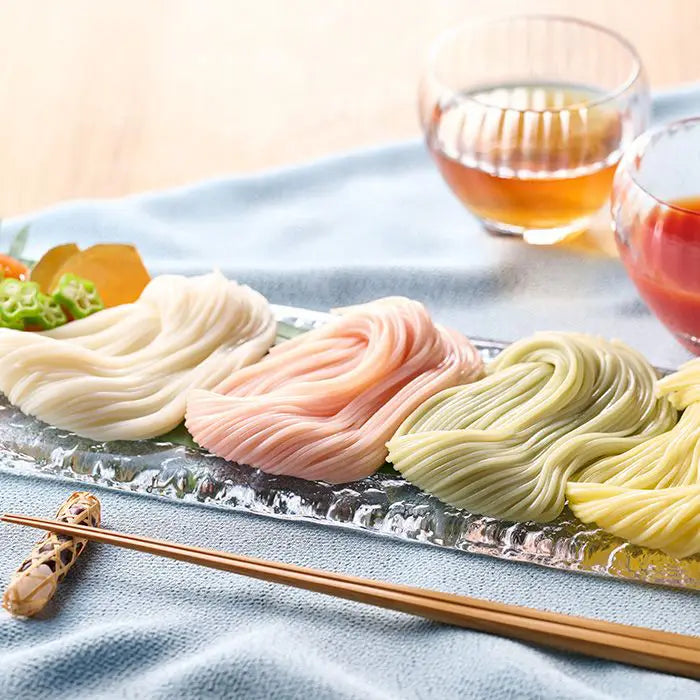 【お中元限定・送料無料】池利　まあるい彩り三輪素麺と２種のつゆ