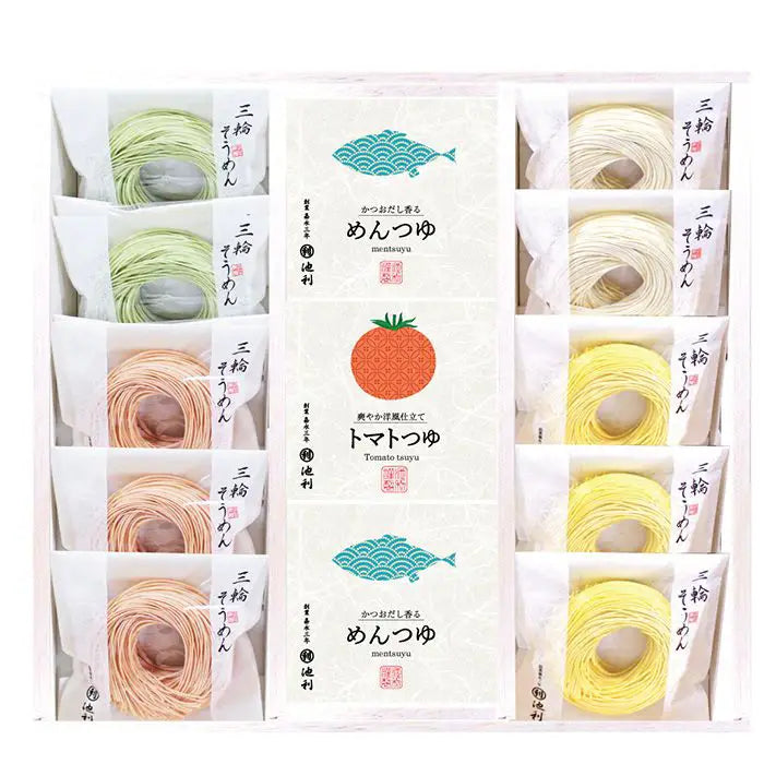 【お中元限定・送料無料】池利　まあるい彩り三輪素麺と２種のつゆ