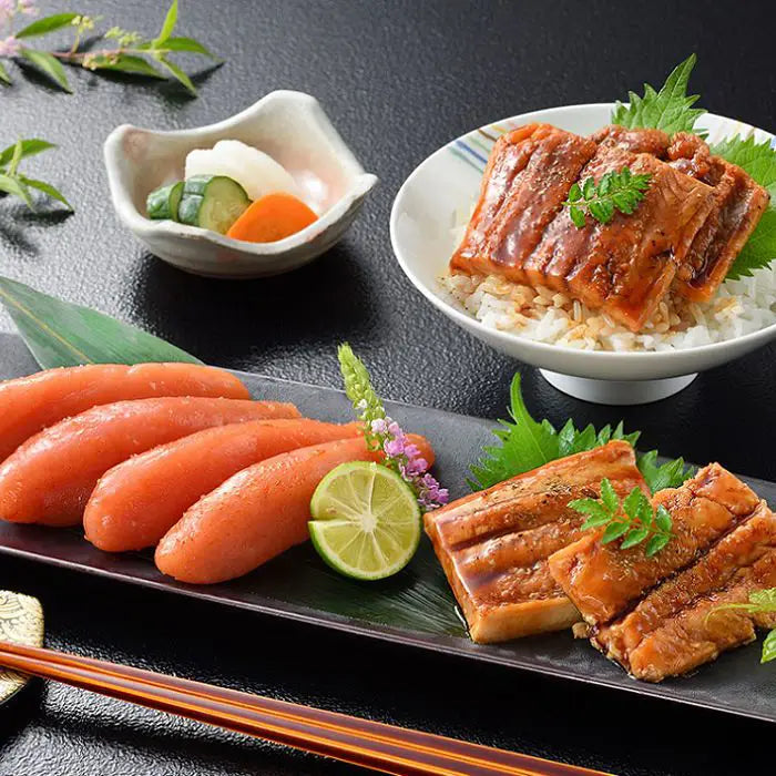 【お中元限定・送料無料】「下関　音」無着色辛子明太子と煮あなご炙り丼の具