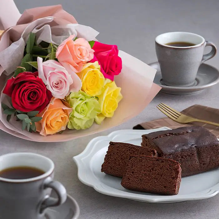 ホシファーム　フリルブーケ　カラフル８本＆銀座千疋屋　銀座チョコパウンドケーキ【産地直送品・送料込み】