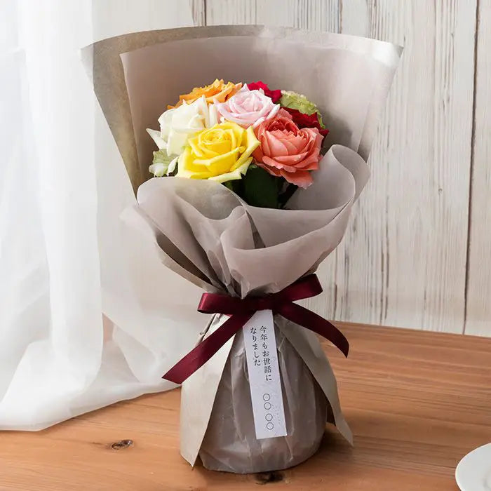 ホシファーム　届いた姿でそのまま飾れるスタンディング薔薇ブーケ　カラフル８本【産地直送品・送料込み】