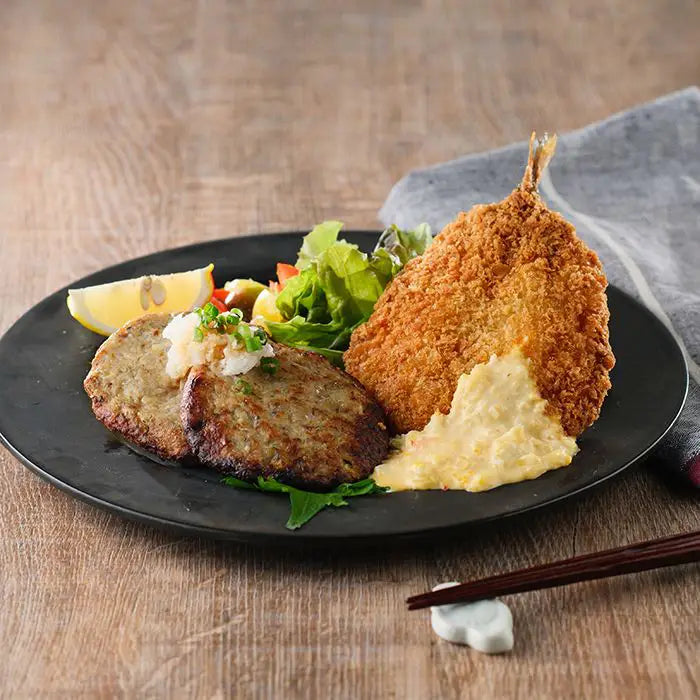 レンチンするだけ！瀬付きあじフライとハンバーグセット