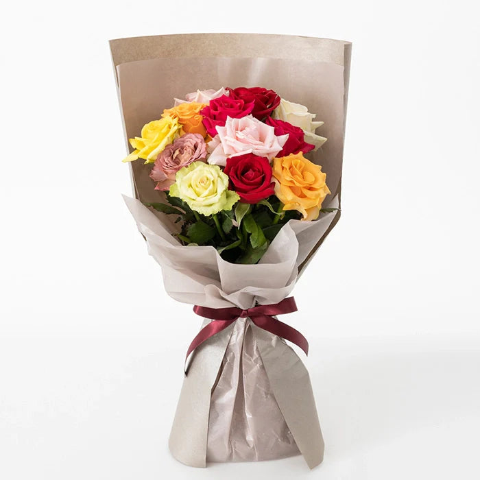 ホシファーム　届いた姿でそのまま飾れるスタンディング薔薇ブーケ　カラフル１２本