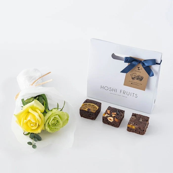 ホシファーム　薔薇のミニブーケ　パッション２本＆ホシフルーツ贅沢ブラウニー３個入